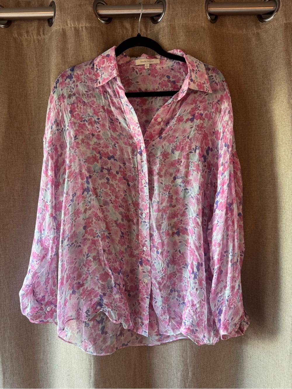 Favorite Daughter Sheer Pink Floral Button-Down Blouse